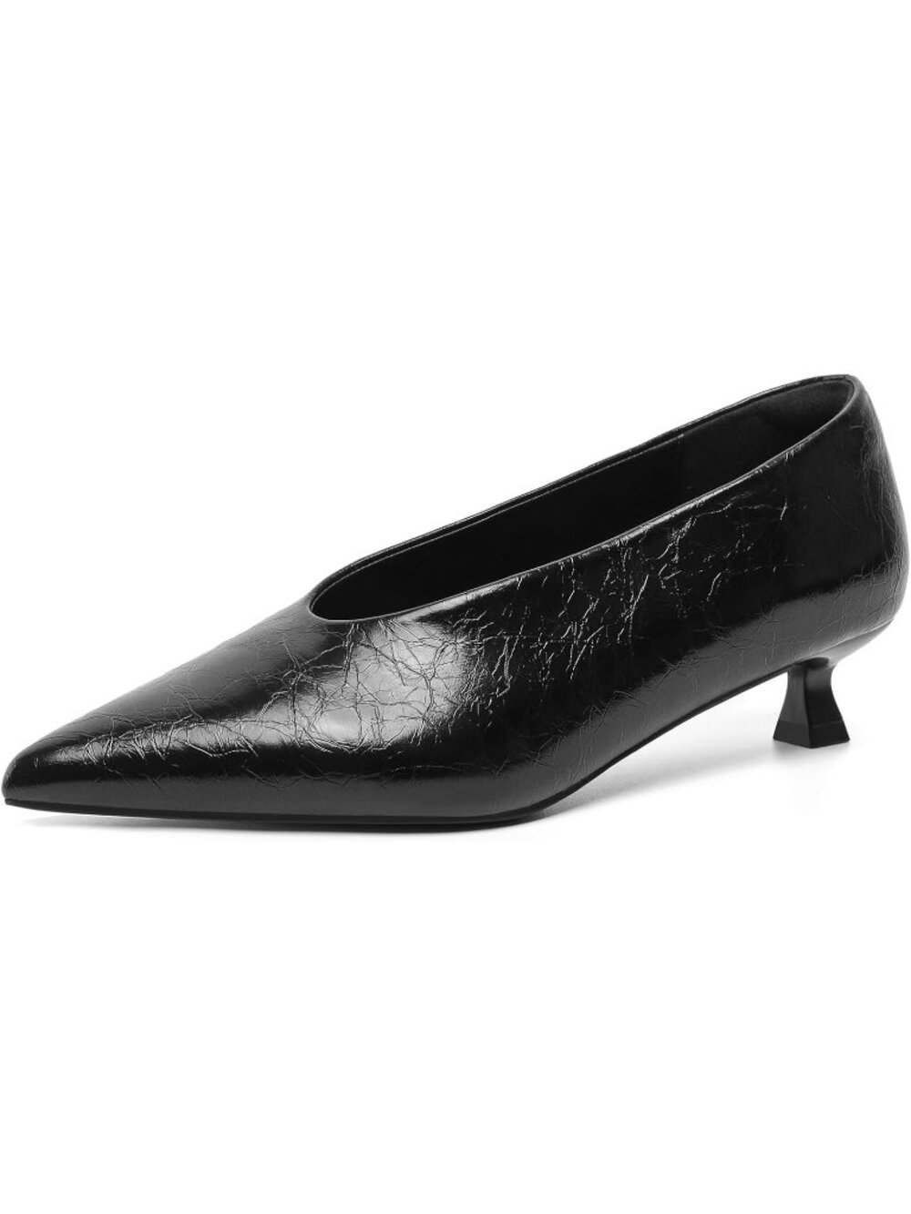 Women's Black-02 Kitten Heels Pointed Closed Toe Heels Low Pumps for Party